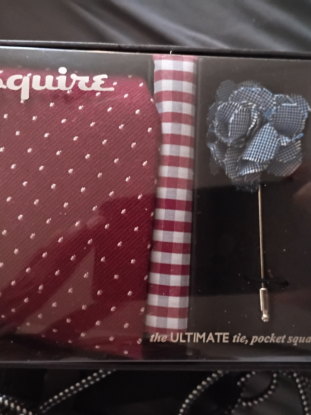 Burgundy Polka Dot Pocket Square & Blue Lapel Flower Set